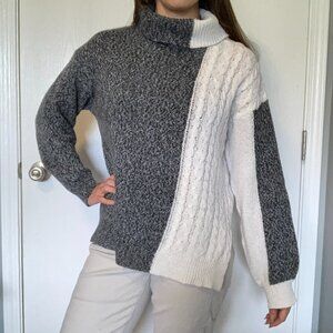 Grey and white turtleneck sweater